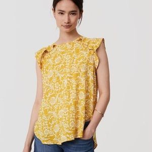 Yellow floral blouse with flutter sleeve